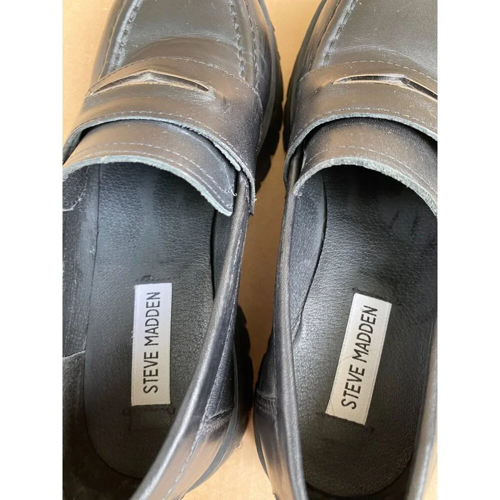 Steve Madden Women Black Lawrence Chunky Loafers Size 7.5 Leather platform Y2K‎